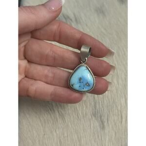 Native American Sterling Silver Blue Golden Hills Turquoise Tear Drop Pendant